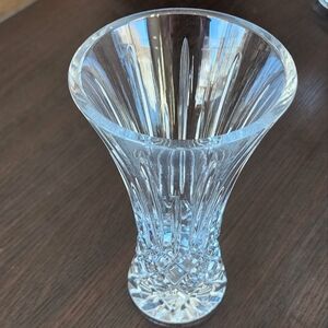 crystal cut glass vase, 7.5", Block, handmade flair stem, NEW in box!